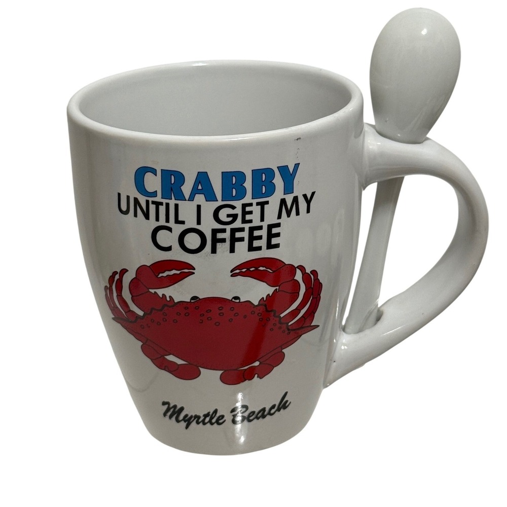 Myrtle Beach Crabby‎ Until I Get My Coffee Mug with Matching Spoon White Ceramic